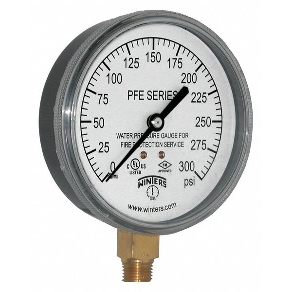 Winters Pressure Gauge, 0 to 300 psi, 1/4 in MNPT, Plastic, Black - PFE3933R1