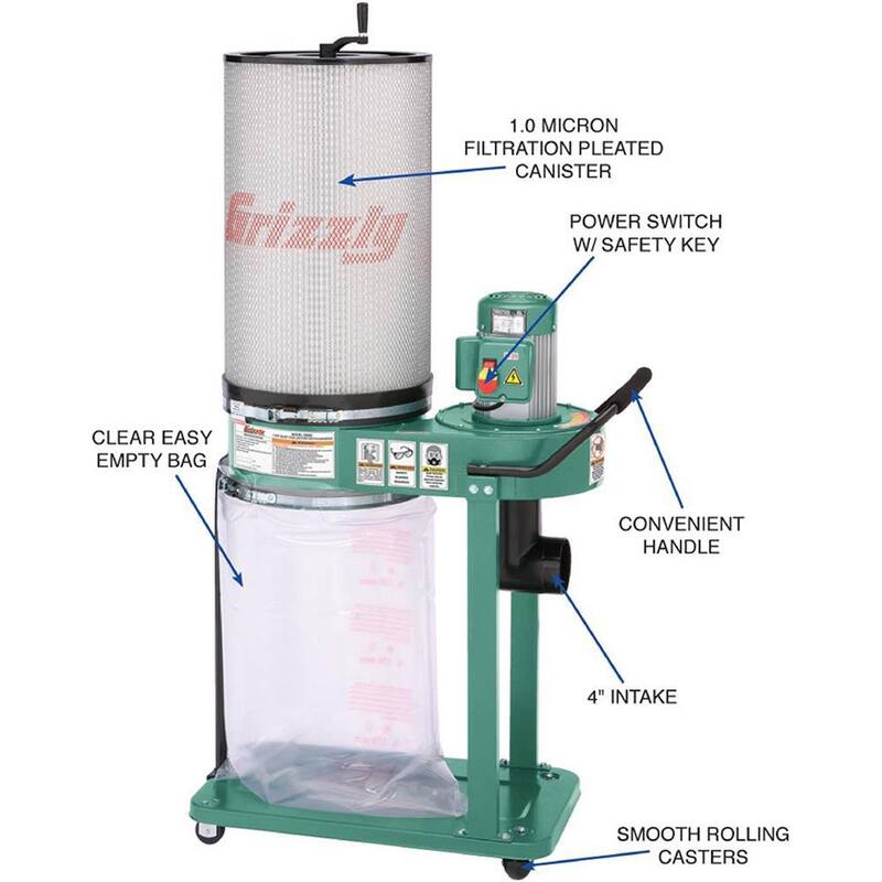 Colector de polvo tipo tambor de 1 HP de Grizzly Industrial - G0583Z