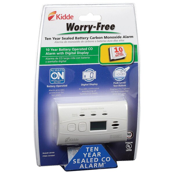 Kidde Worry-Free 10-Year Sealed Lithium Battery Operated CO Alarm with Digital Display - 21010047