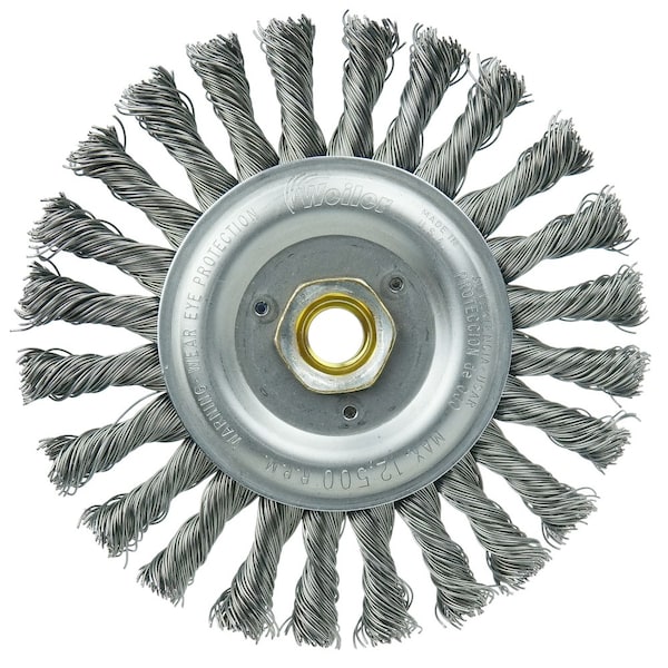 Weiler Roughneck Jr. 6" Cleaning Brush, .023" Steel Wire Fill, 5/8"-11 UNC - 8776