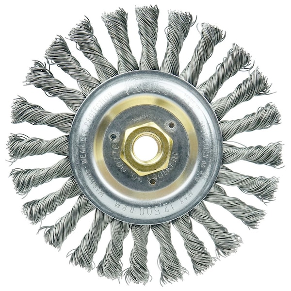 Weiler Roughneck Jr. 6" Cleaning Brush, .023" Steel Wire Fill, 5/8"-11 UNC - 8776