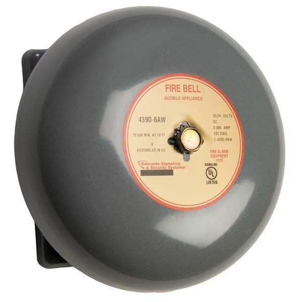 Edwards Signaling Fire Bell, Gray, 6 In., 20 to 24V - 439D-6AW