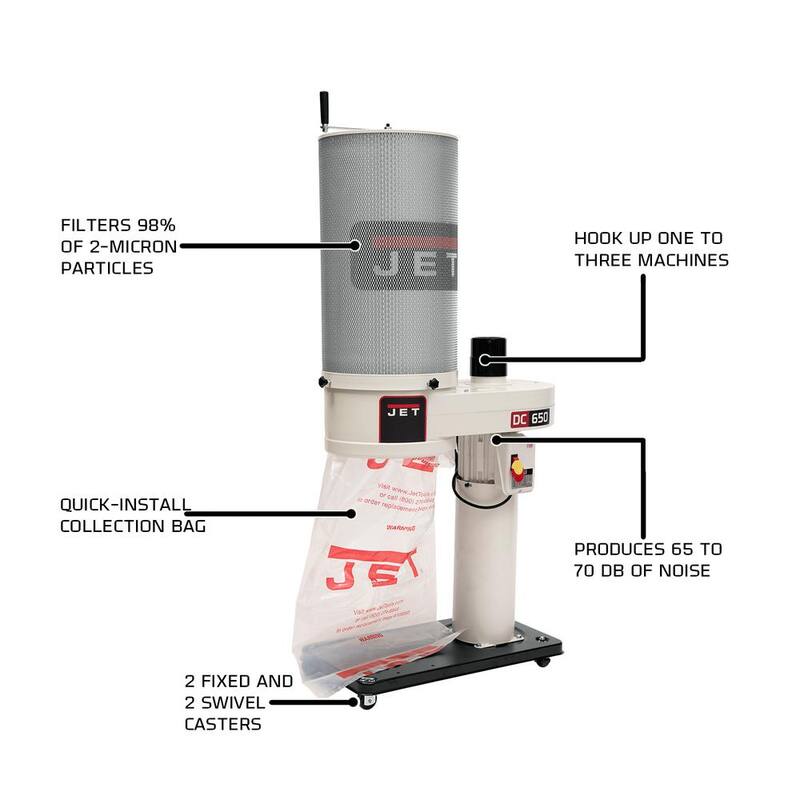 Jet 1 HP 650 CFM 4 in. Colector de polvo con kit de filtro de 2 micrones, 115/230 voltios, DC-650CK - 708642CK
