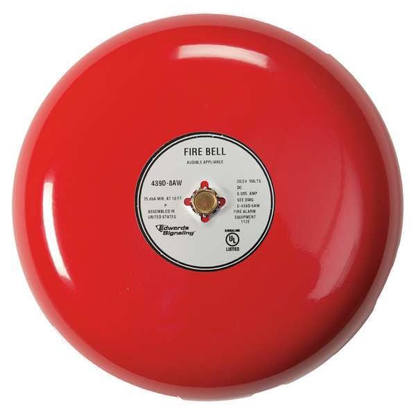Edwards Signaling Fire Bell, Red, 10 In., 20 to 24V - 439D-10AW-R