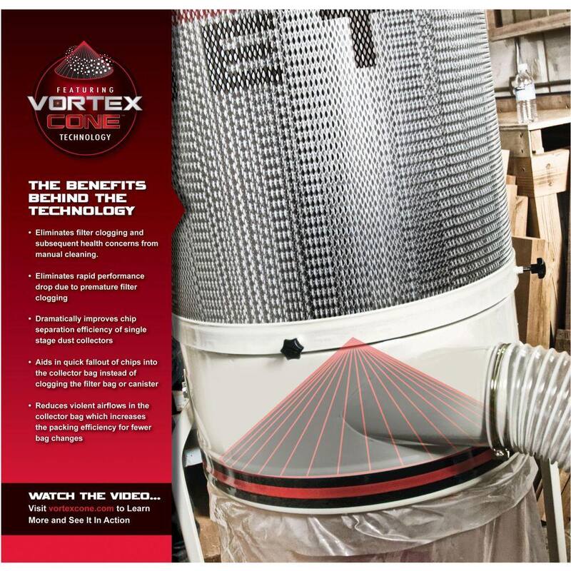 Colector de polvo Jet de 2 HP, 1200 CFM, 4 o 6 pulgadas con Cono Vortex y Kit de Canister de 2 Micrones, 230 voltios, DC-1200VX-CK1 - 710702K