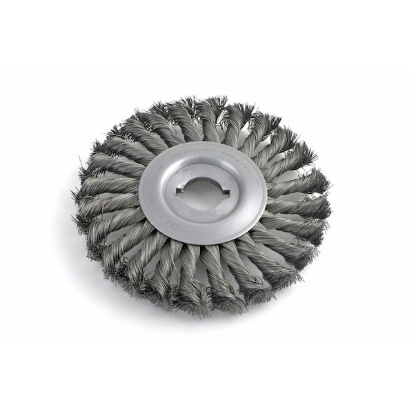 Brush Research Manufacturing B462, 6" Diameter Knotted Wheel Brush, .016 Carbon Steel, 1" Arbor Hole With Keyway - B462