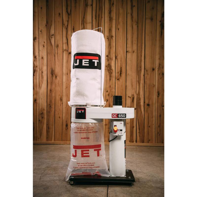 Colector de polvo Jet de 1 HP, 650 CFM y 4 pulgadas con kit de filtro de bolsa de 30 micrones, 115/230 voltios, DC-650BK - 708642BK.