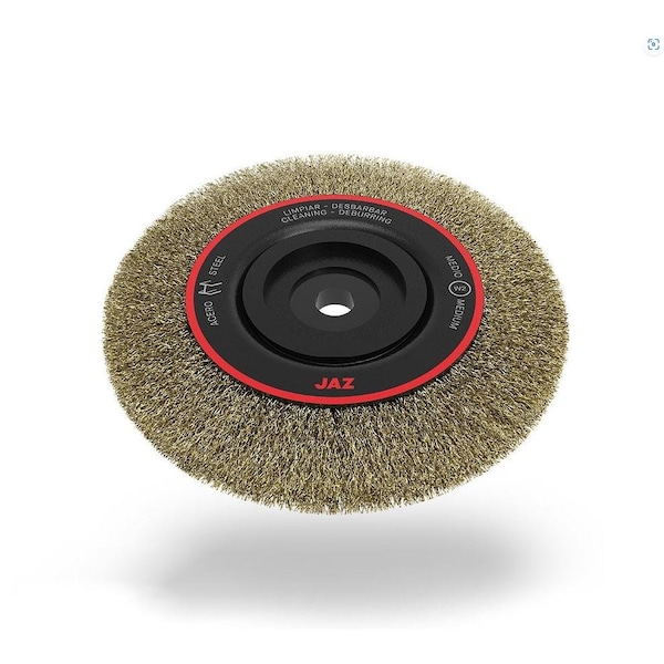 Jaz Crimped Wire Wheel Brush, 8in, .12in, Stainless Steel, 1-1/16in FW, 1/2in - 2in AH, Width: 1-5/8in. - 25730