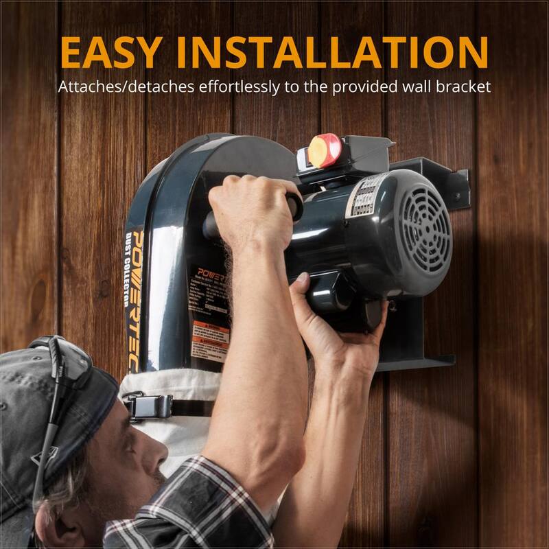 Colector de polvo montado en la pared POWERTEC de 12 amperes, 1 HP, 560 CFM, 1 micrón, 120 voltios / 240 voltios - DC5371