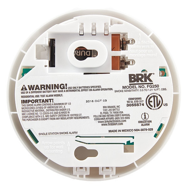 First Alert Smoke Alarm, 85 dB @ 10 ft, 9V, Ionization Battery Backup: No - FG250B