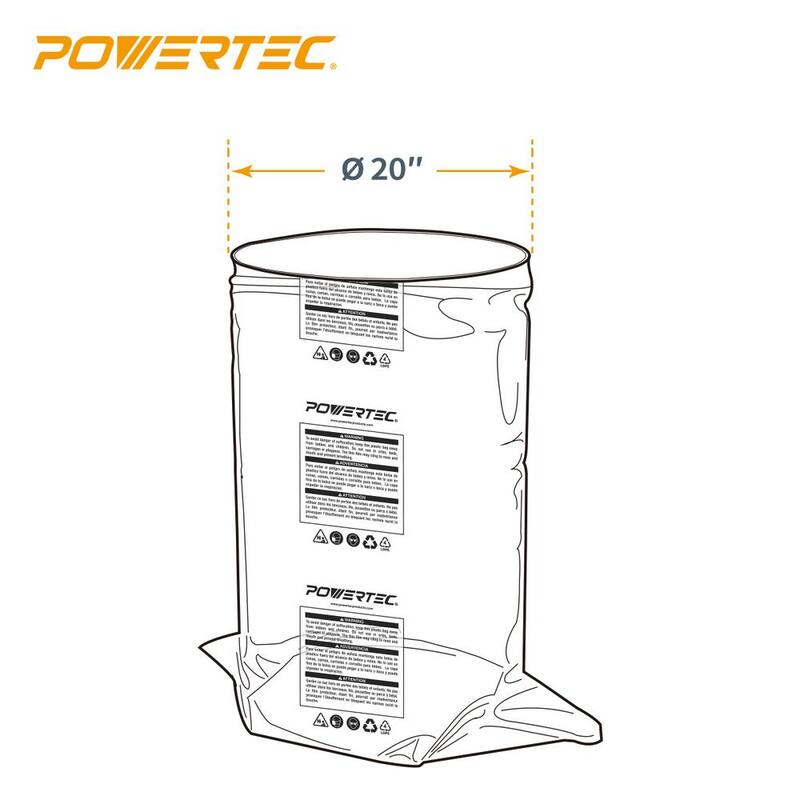 POWERTEC Bolsa de colección de polvo de plástico transparente de 20 pulgadas de diámetro x 43 pulgadas (paquete de 5) - 70002