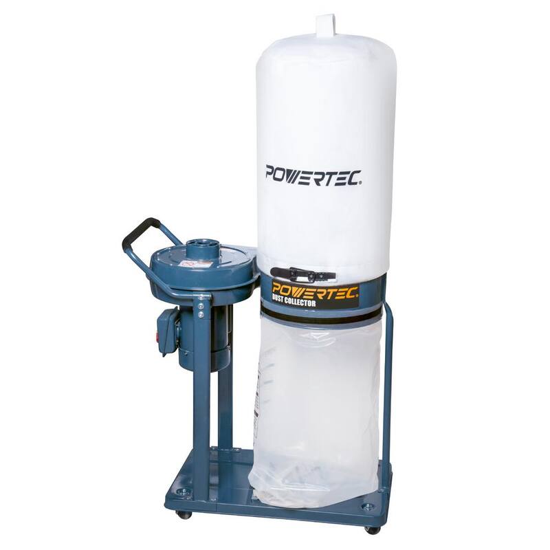 Recolector de polvo POWERTEC de 1 HP y 800 CFM con bolsas recolectoras de polvo de 1 micrón y base móvil para sistema de recolección de polvo - DC1081N