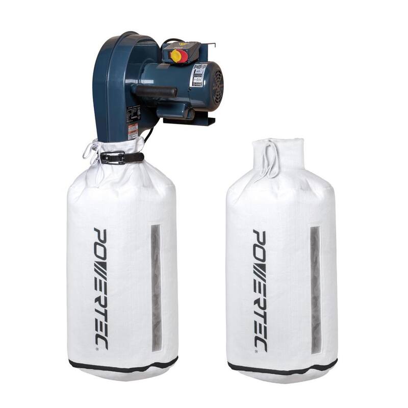 Collectora de polvo montada en la pared POWERTEC de 1 HP, 560 CFM con bolsa colectora de polvo de 1 micrón y una bolsa de filtro de repuesto extra - DC5371CN