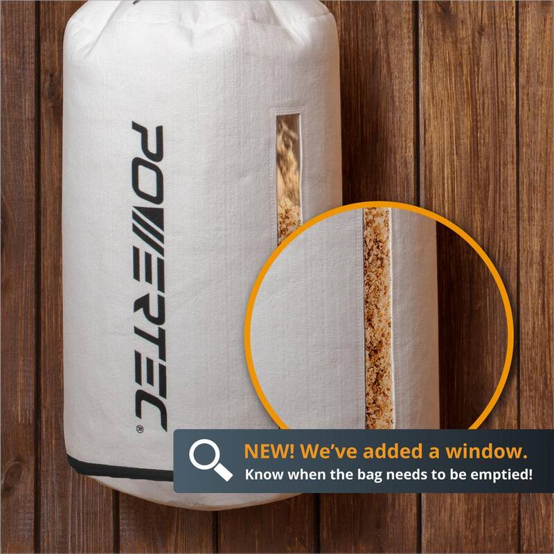 Collectora de polvo montada en la pared POWERTEC de 1 HP, 560 CFM con bolsa colectora de polvo de 1 micrón y una bolsa de filtro de repuesto extra - DC5371CN