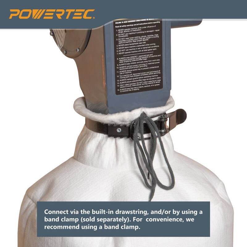 Collectora de polvo montada en la pared POWERTEC de 1 HP, 560 CFM con bolsa colectora de polvo de 1 micrón y una bolsa de filtro de repuesto extra - DC5371CN