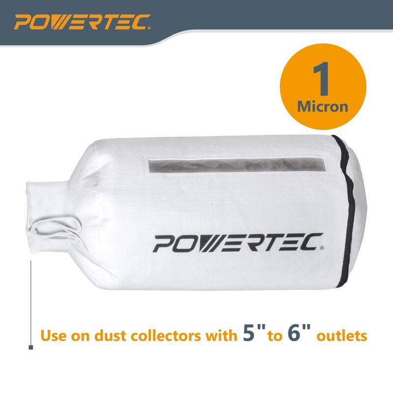 Collectora de polvo montada en la pared POWERTEC de 1 HP, 560 CFM con bolsa colectora de polvo de 1 micrón y una bolsa de filtro de repuesto extra - DC5371CN