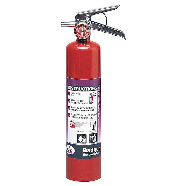 Badger Fire Extinguisher, 2.5 lb Capacity, Class BC , UL Rating10B:C , Potassium Bicarbonate - B250P