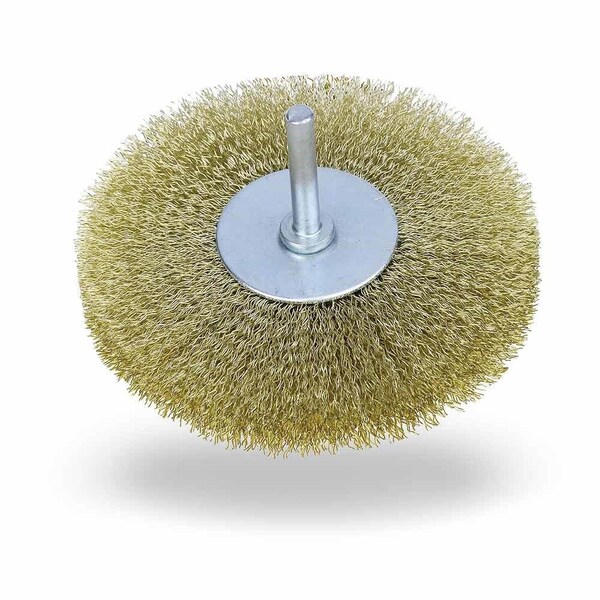 Jaz Wire Wheel Bench Brush, 3" Stem-Mounted Crimped, .012", Ss - 95630