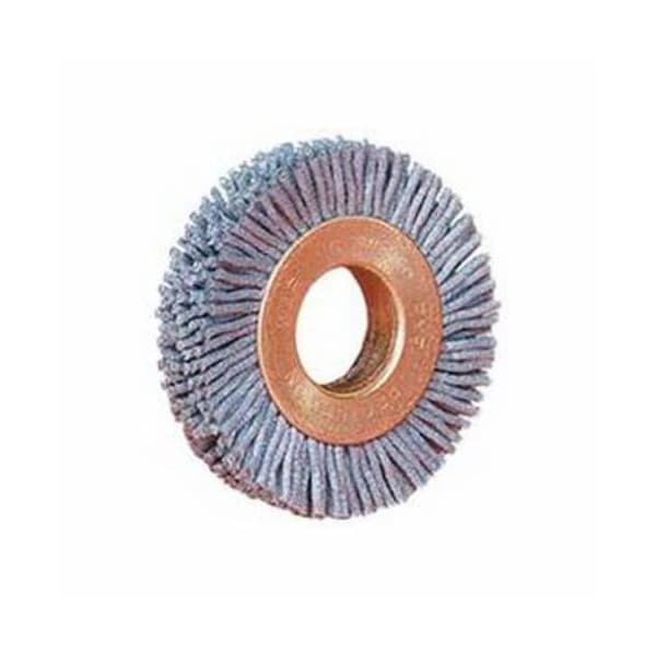 Nylox Burr-Rx Wheel Brush, Small Diameter, 1-1/2 in Brush Dia, 3/8 in Face W, 1/2 in Arbor Hole, Crimped/R - 29353