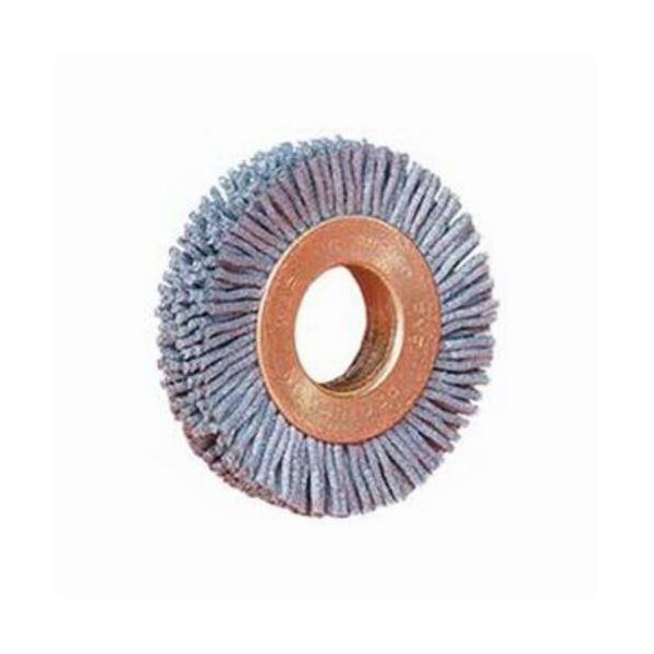 Nylox Burr-Rx Wheel Brush, Small Diameter, 1-1/2 in Brush Dia, 3/8 in Face W, 1/2 in Arbor Hole, Crimped/R - 29353