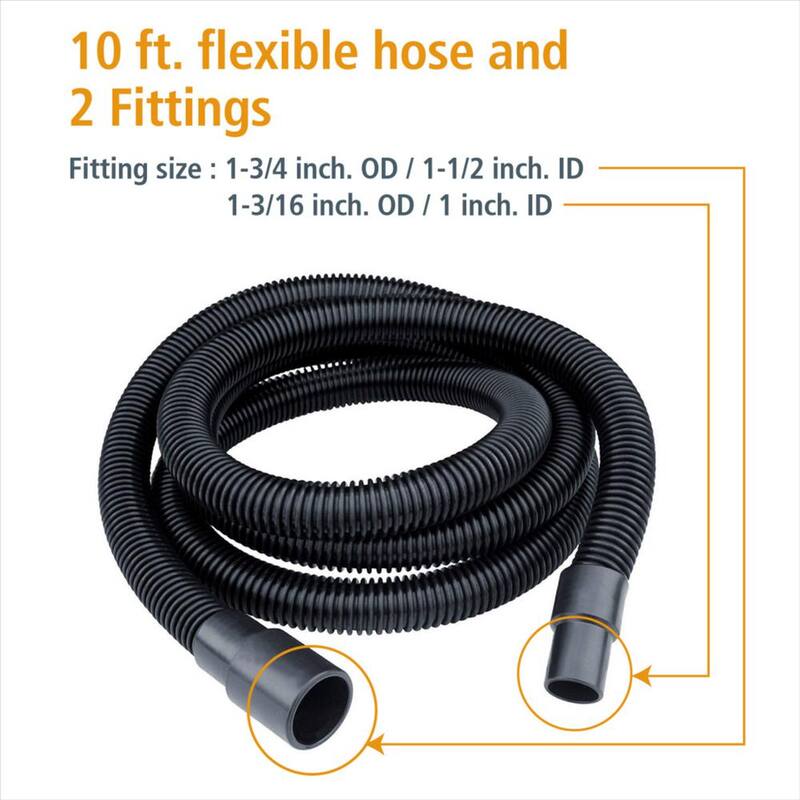 Kit de manguera de colección de polvo de 10 pies con 5 accesorios para herramientas eléctricas de carpintería y aspiradoras de taller húmedas/secas - 70347NR
