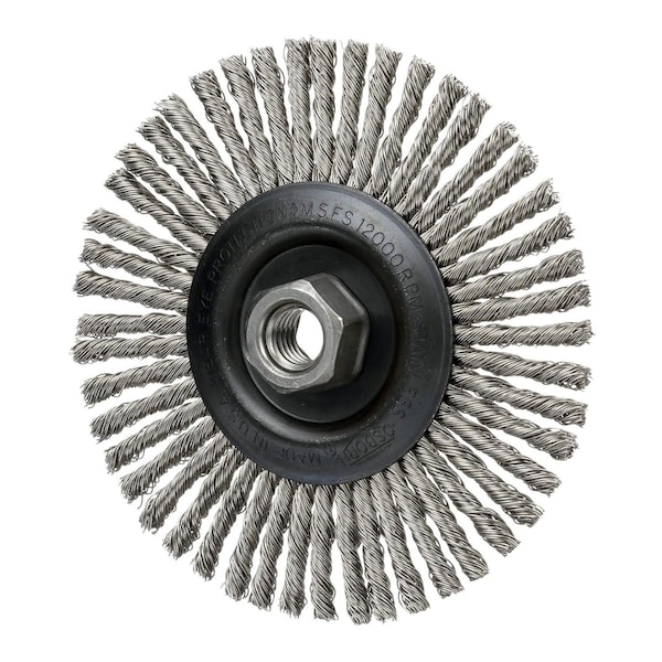 Osborn Steel Wire Stringer Bead Brushes, 4'' dia., 1/4'' wd. 5/8''-11 threaded arbor, 7/8'' trim lg., 12PK - 00099082B0R