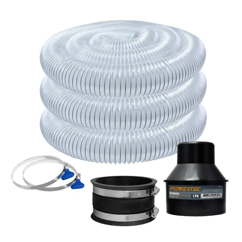 Manguera de colección de polvo de PVC de 4 pulgadas x 20 pies con 2 abrazaderas de manguera clave, manguito flexible de polvo de 4 pulgadas, reductor de cono de manguera de 4 a 2.5 pulgadas - 70436N