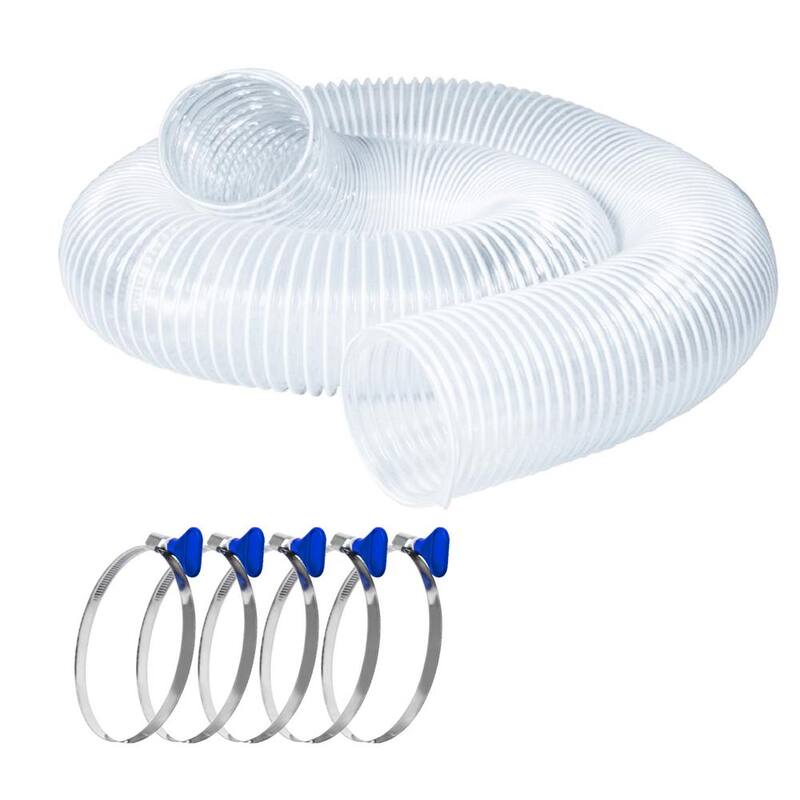 Manguera de recolección de polvo de PVC flexible de 6 pulgadas x 10 pies con 5 abrazaderas para manguera clave para trabajos de carpintería y aspiradora de taller, color transparente - 70371N