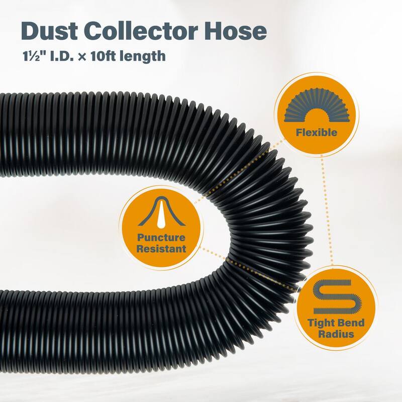 Kit de manguera de recolección de polvo para aspiradora de herramientas eléctricas POWERTEC con manguera de 10 pies, 4 adaptadores para aspiradora de taller y reductor de 2-1/2 a 2-1/4 pulgadas - 70376N