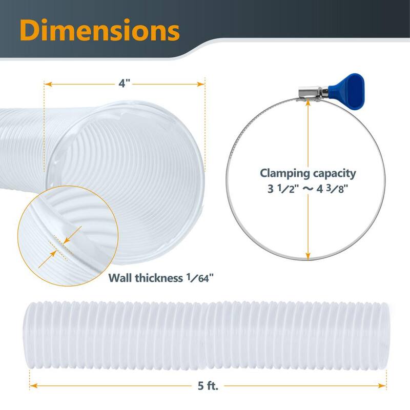 Manguera de colección de polvo de POWERTEC de 4 pulgadas x 5 pies con 2 abrazaderas de manguera y adaptador de puerto de polvo para sistemas de colección de polvo - 70444N