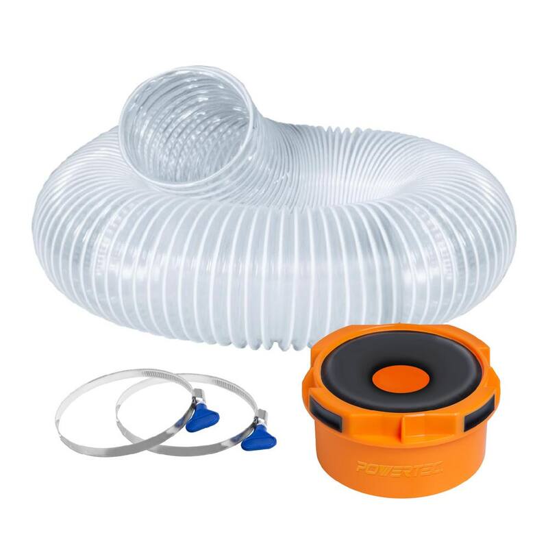 Manguera de colección de polvo de POWERTEC de 4 pulgadas x 5 pies con 2 abrazaderas de manguera y adaptador de puerto de polvo para sistemas de colección de polvo - 70444N