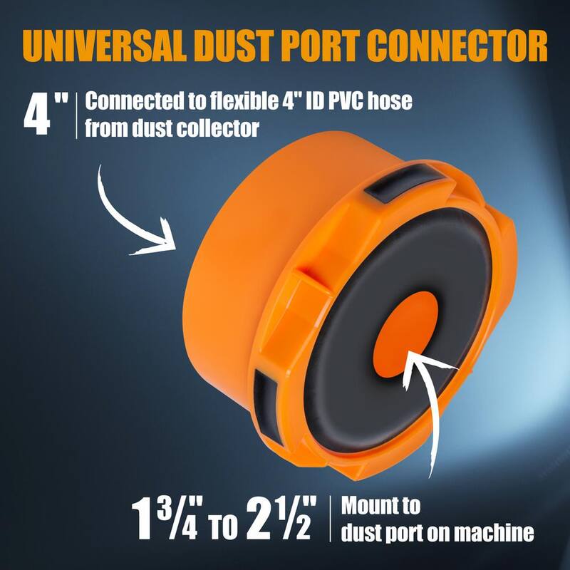 Manguera de colección de polvo de POWERTEC de 4 pulgadas x 5 pies con 2 abrazaderas de manguera y adaptador de puerto de polvo para sistemas de colección de polvo - 70444N