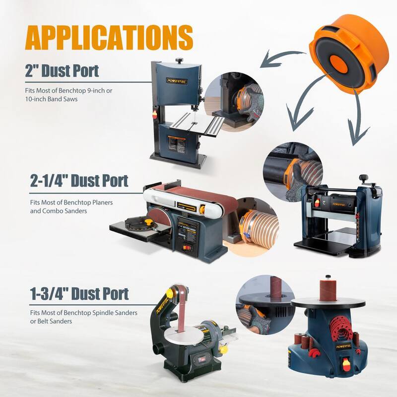 Manguera de colección de polvo de POWERTEC de 4 pulgadas x 5 pies con 2 abrazaderas de manguera y adaptador de puerto de polvo para sistemas de colección de polvo - 70444N