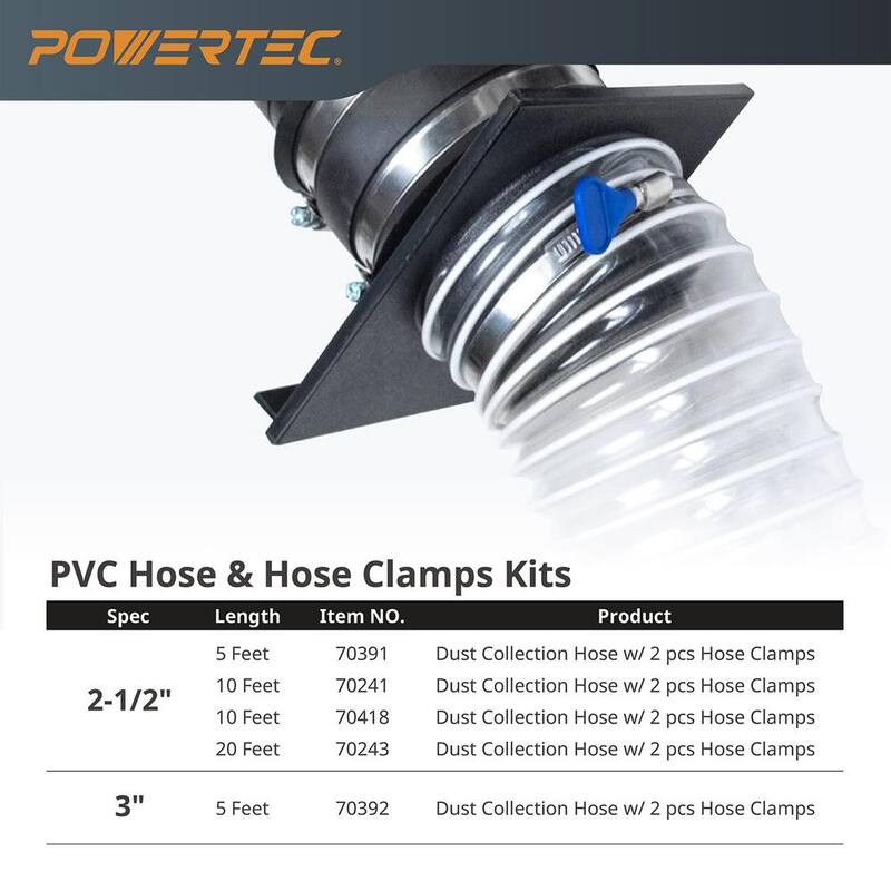 Manguera de colección de polvo de 2-1/2 in. x 10 ft. de POWERTEC con 5 abrazaderas para sistemas de colección de polvo - 70418N