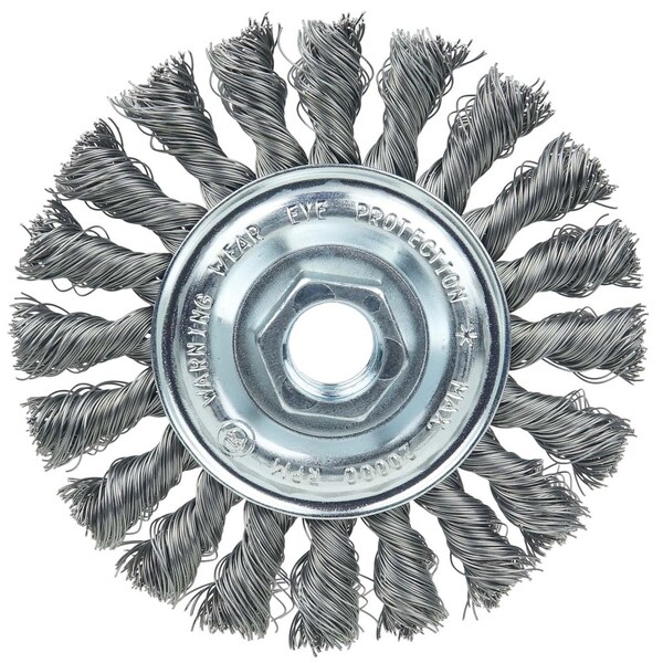 Weiler Wolverine 4" Knot Wire Wheel, .014", 5/8"-11 UNC Nut, Steel Wire - 36212