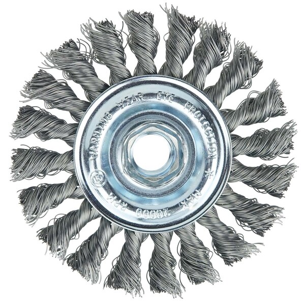 Weiler Wolverine 4" Knot Wire Wheel, .014", 5/8"-11 UNC Nut, Steel Wire - 36212
