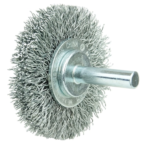 Weiler Wolverine 2" Crimped Wire Wheel, .012" Steel Fill, 1/4" Stem - 36209