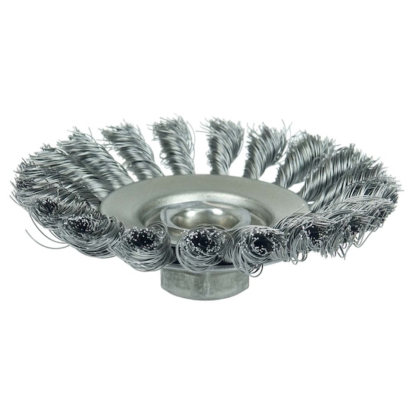 Weiler Knot Wire Bevel Brush 4-1/2" .014" Steel Fill 5/8"-11 UNC Nut - 13456