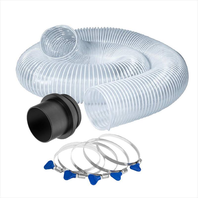 Manguera de colección de polvo flexible de PVC de 4 pulgadas x 10 pies con acoplador rápido de extremo roscado y abrazaderas de manguera de llave de 4 pulgadas - 70329