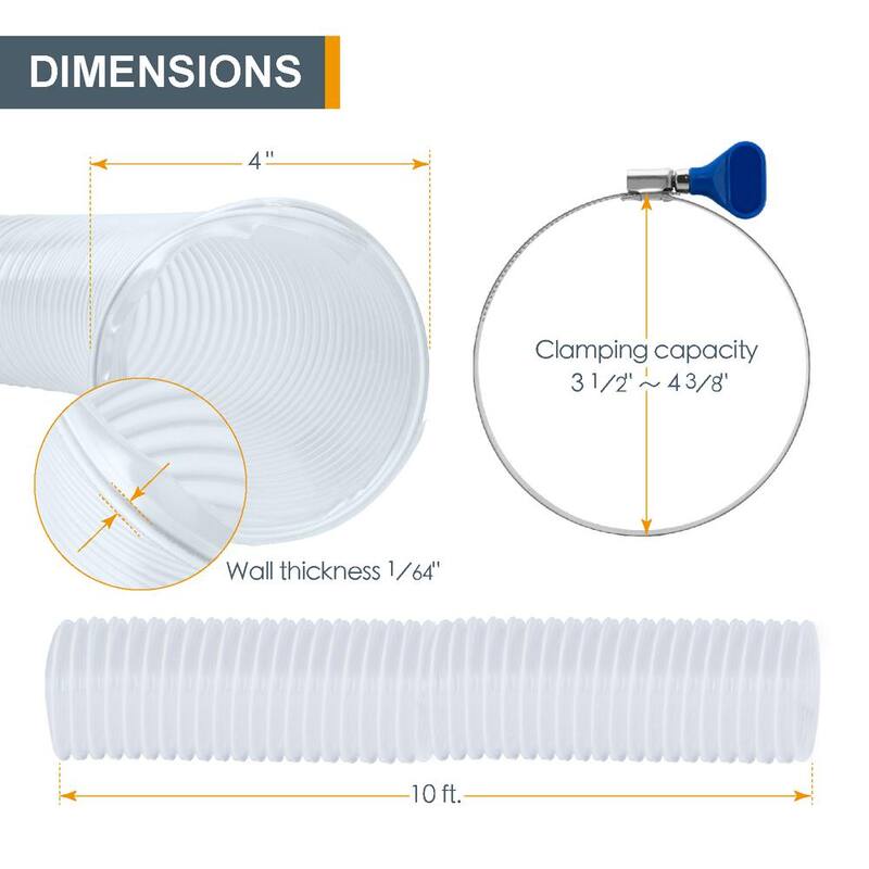 Manguera de colección de polvo flexible de PVC de 4 pulgadas x 10 pies con acoplador rápido de extremo roscado y abrazaderas de manguera de llave de 4 pulgadas - 70329