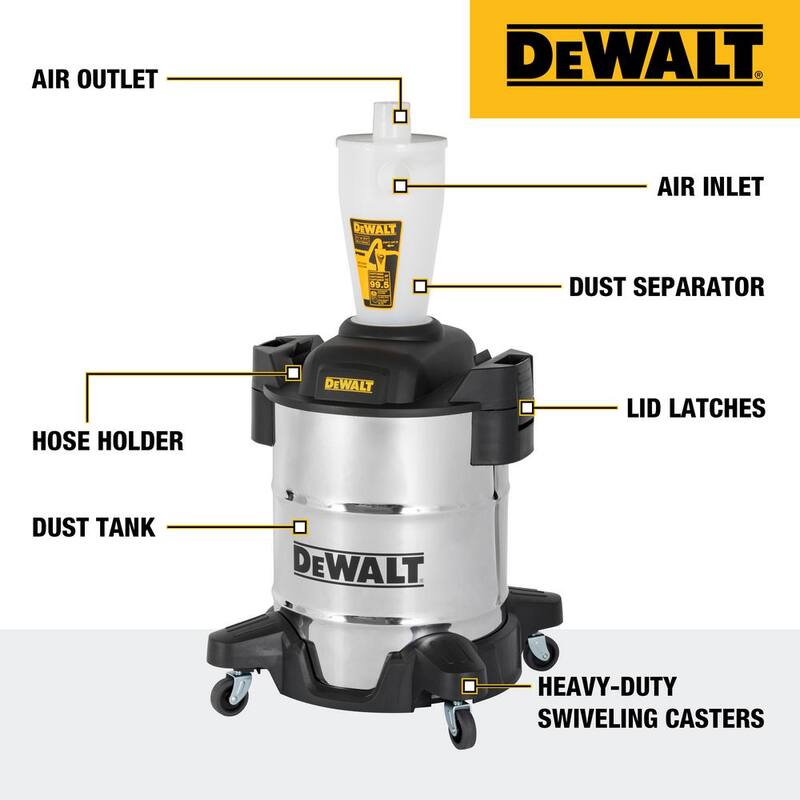 Separador de polvo DEWALT con tanque de acero inoxidable de 10 galones - DXVCS003