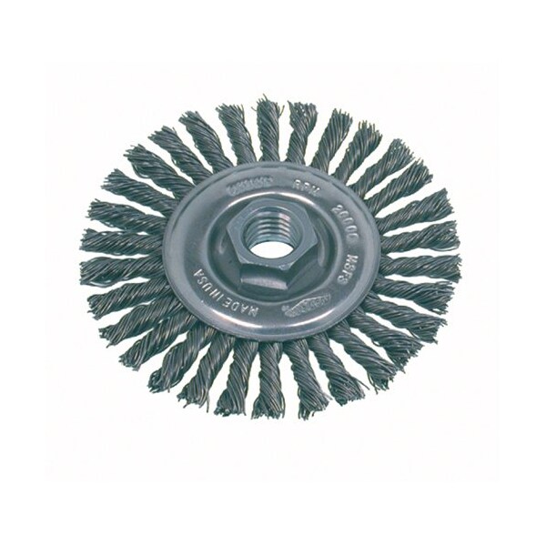 Osborn High Speed Small Grinder Wheel Brushes, Steel, 4'' dia., 5/8''-11 threaded arbor, 7/8'' trim lg., 6PK - 0002639200