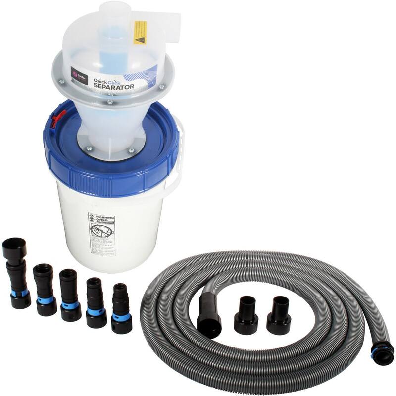 Separador de polvo ensamblado Cen-Tec con recipiente de colección de 5 galones con seguridad y juego de adaptadores para herramientas eléctricas con manguera de 16 pies para aspiradoras de taller - 98427