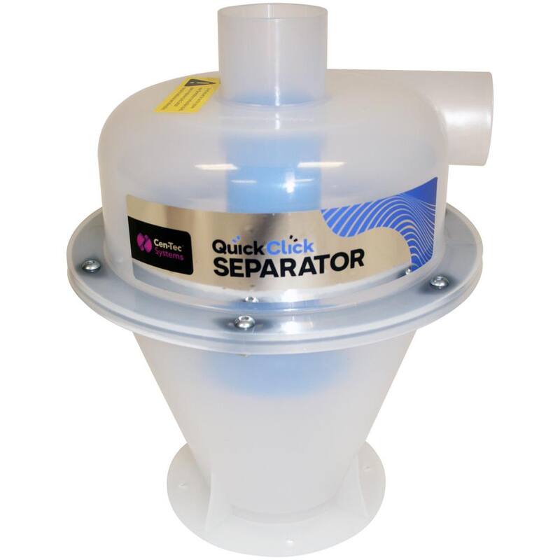 Separador de polvo Cen-Tec Quick Click ensamblado con contenedor de recolección de 5 galones con cierre y juego de adaptadores para herramientas eléctricas con manguera de 10 pies - 98438