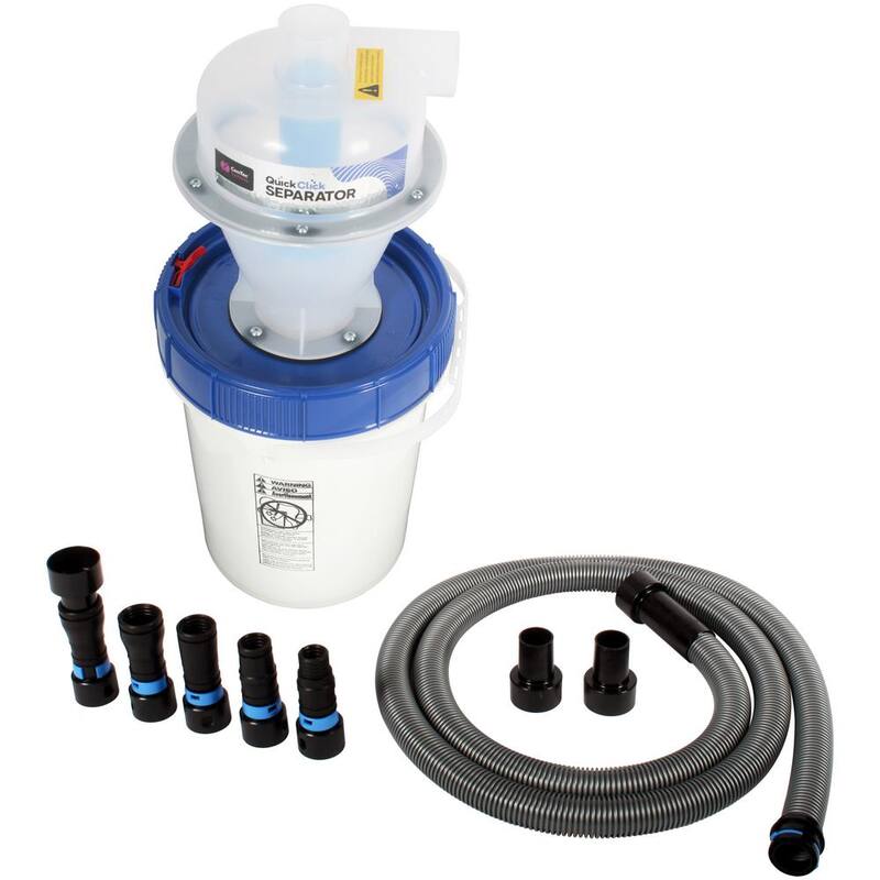 Separador de polvo Cen-Tec Quick Click ensamblado con contenedor de recolección de 5 galones con cierre y juego de adaptadores para herramientas eléctricas con manguera de 10 pies - 98438