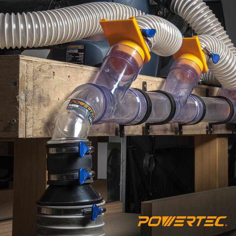 Poderoso adaptador en ángulo de 2-1/2 pulgadas para control de polvo con abrazaderas de manguera tipo llave - 70337