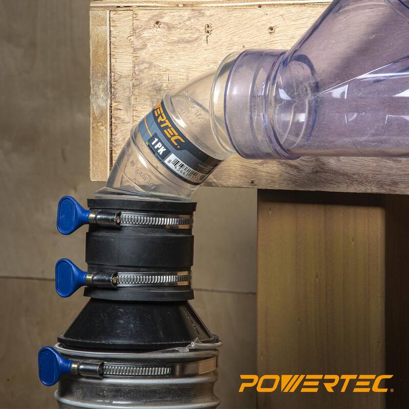 Poderoso adaptador en ángulo de 2-1/2 pulgadas para control de polvo con abrazaderas de manguera tipo llave - 70337