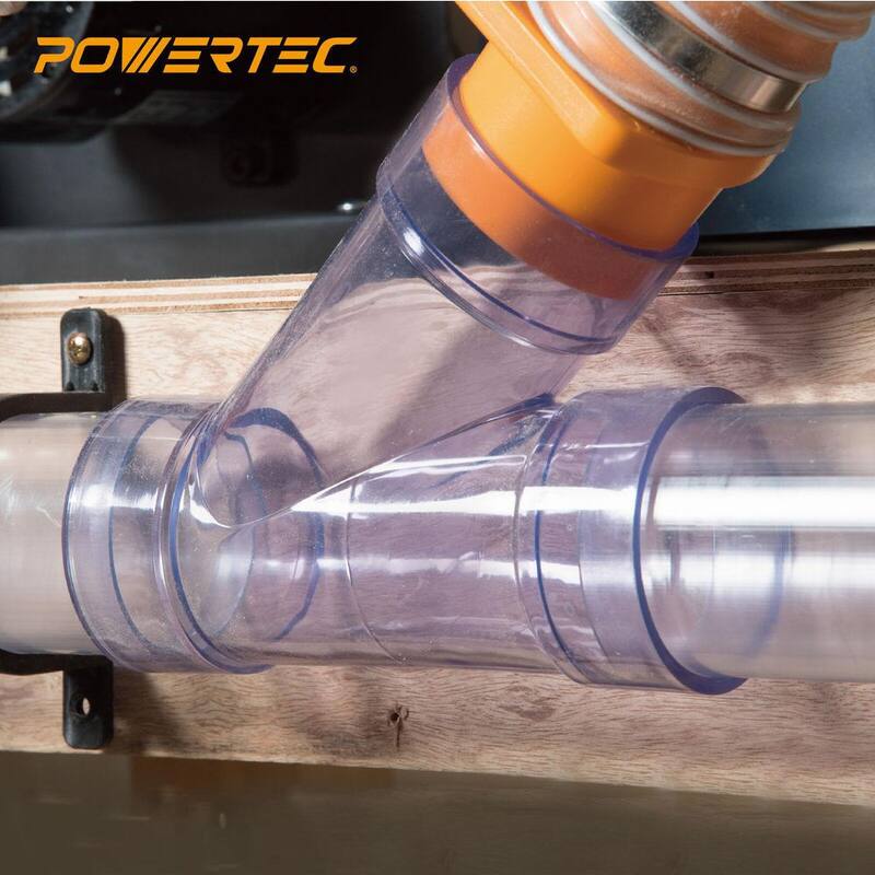 Kit de colección de polvo de 2-1/2 pulgadas de POWERTEC con red de accesorios, reductor, compuerta de ráfaga, tuberías, codo, conexión en Y, soportes de montaje - 70304