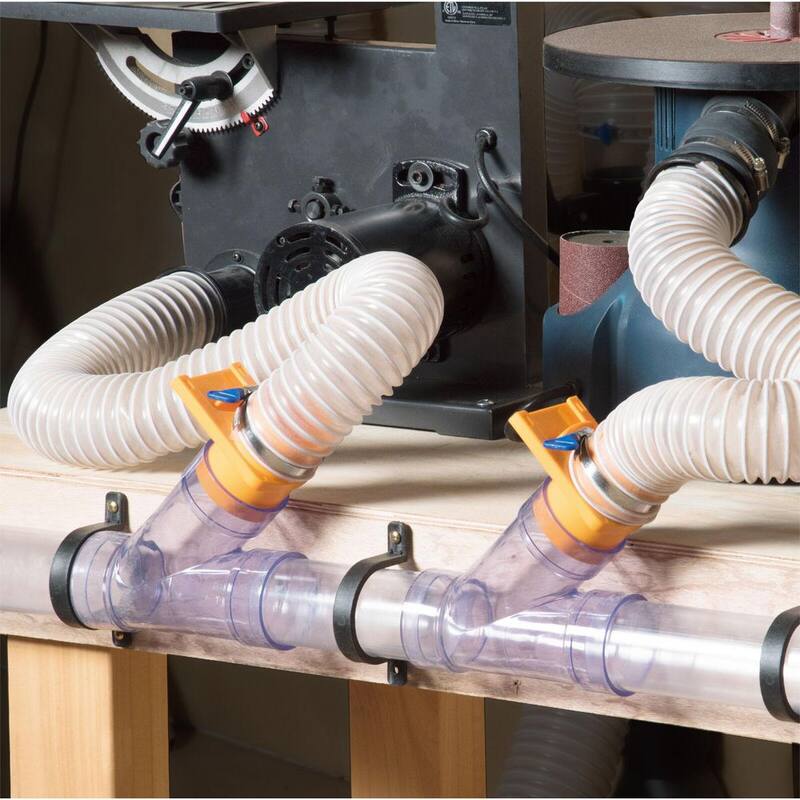 Kit de colección de polvo de 2-1/2 pulgadas de POWERTEC con red de accesorios, reductor, compuerta de ráfaga, tuberías, codo, conexión en Y, soportes de montaje - 70304
