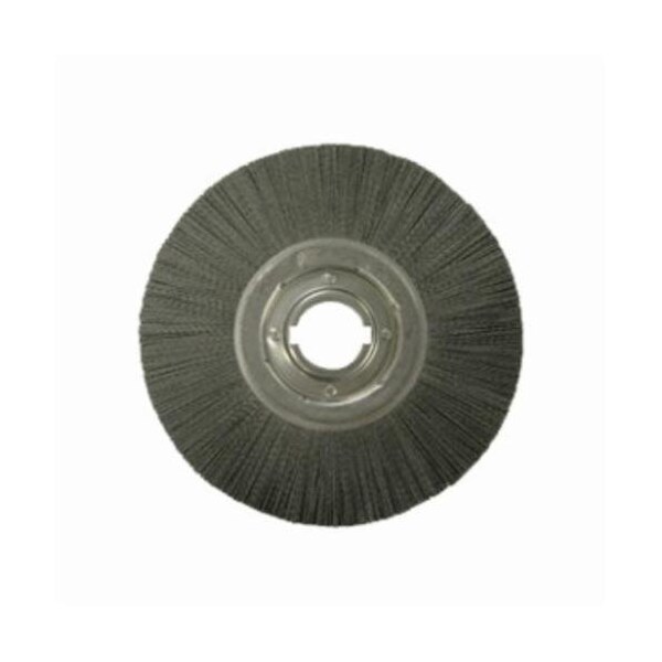 Nylox Wheel Brush, Vending Ready, 6 in Brush Dia, 1 in Face W, 2 in Arbor Hole, Crimped/Round Filament/Wir - 83070